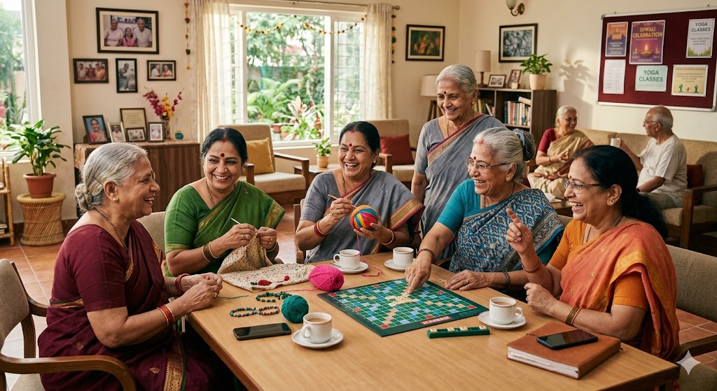 A caregiver having a warm conversation with a senior